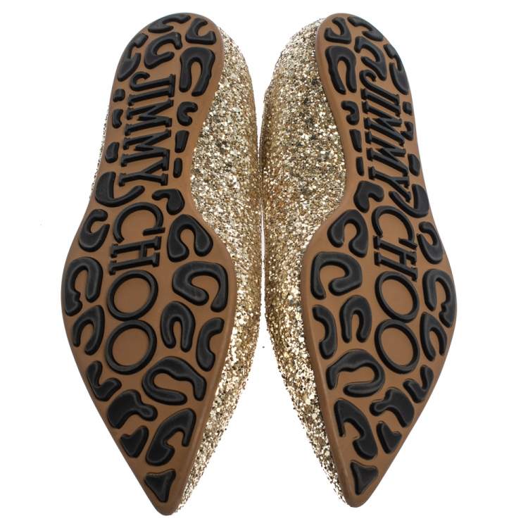 Pre Owned Jimmy Choo Gold Glitter Romy Pointed Toe Flats Size 36