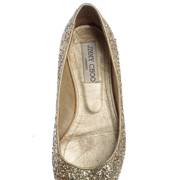 Pre Owned Jimmy Choo Gold Glitter Romy Pointed Toe Flats Size 36