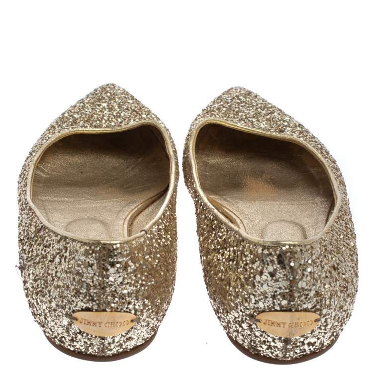 Pre Owned Jimmy Choo Gold Glitter Romy Pointed Toe Flats Size 36
