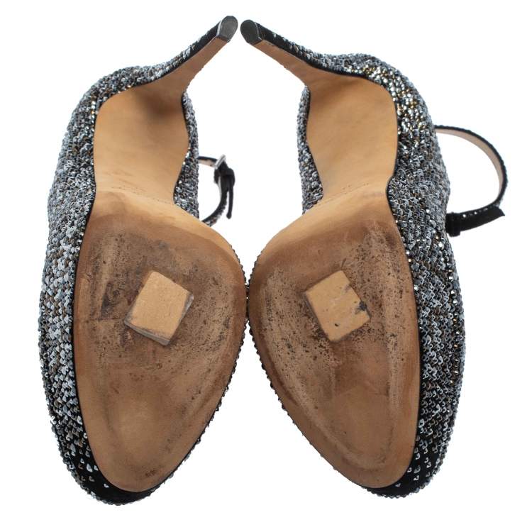 Pre Owned JIMMY CHOO Black Suede Platform Crystals Klerise  Pumps Size 41