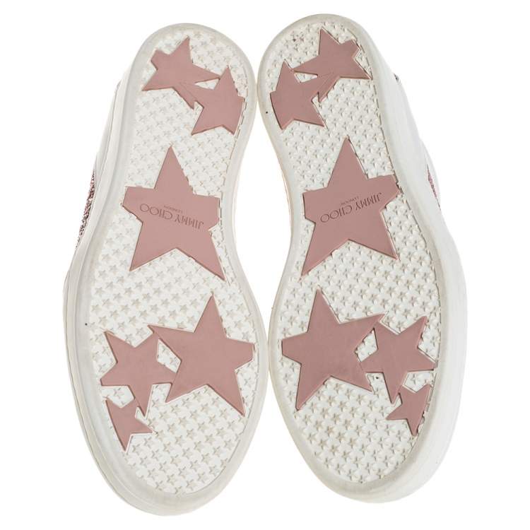 Pre Owned Jimmy Choo White Leather And Glitter Miami Sneakers Size 38