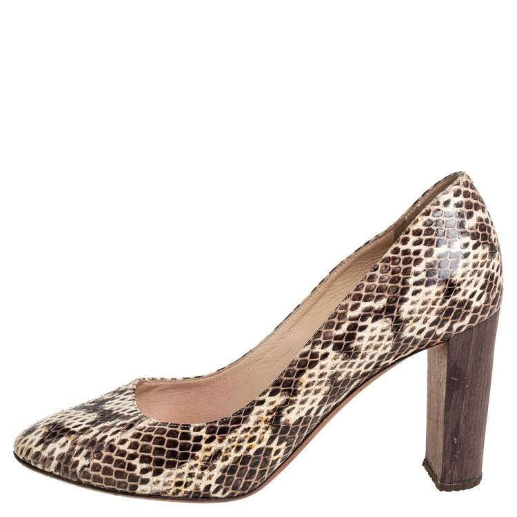 Pre Owned Jimmy Choo Brown/Beige Python Embossed Leather Pumps Size 38.5