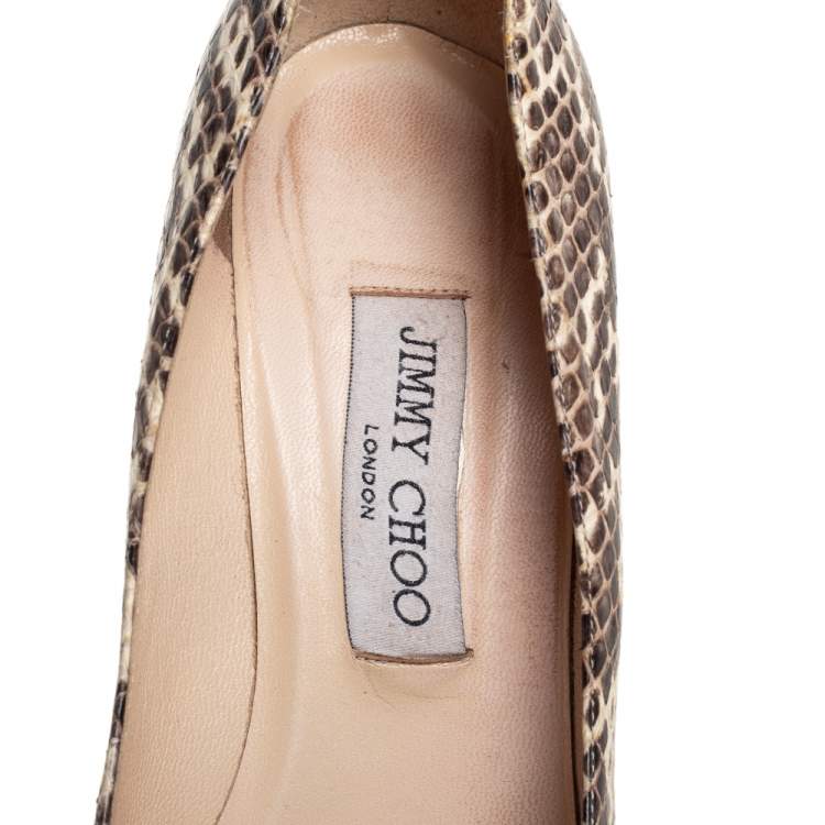 Pre Owned Jimmy Choo Brown/Beige Python Embossed Leather Pumps Size 38.5