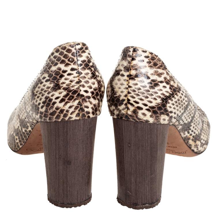 Pre Owned Jimmy Choo Brown/Beige Python Embossed Leather Pumps Size 38.5