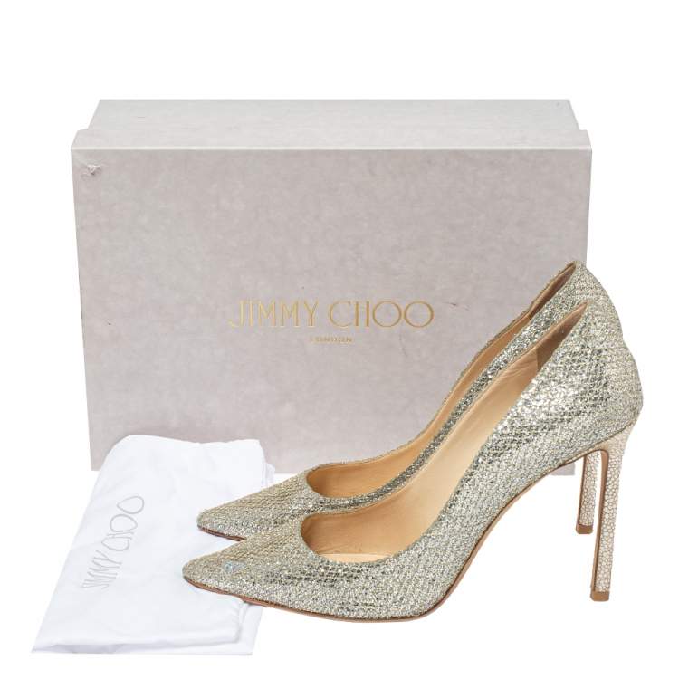 Pre Owned Jimmy Choo Metalic Silver Coarse Glitter Romy Pumps Size 40
