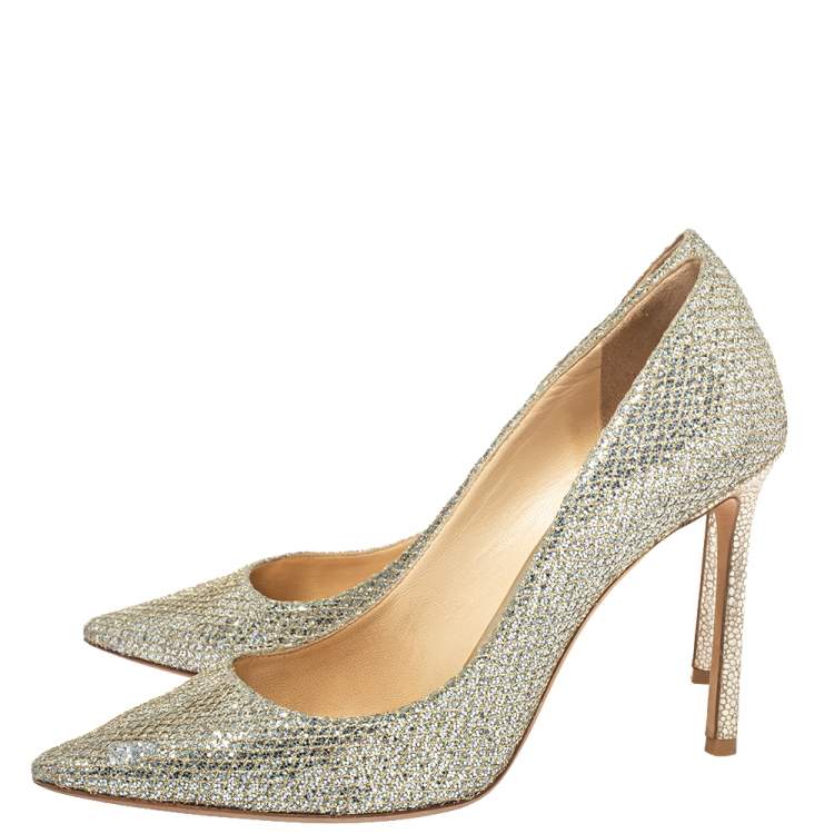 Pre Owned Jimmy Choo Metalic Silver Coarse Glitter Romy Pumps Size 40