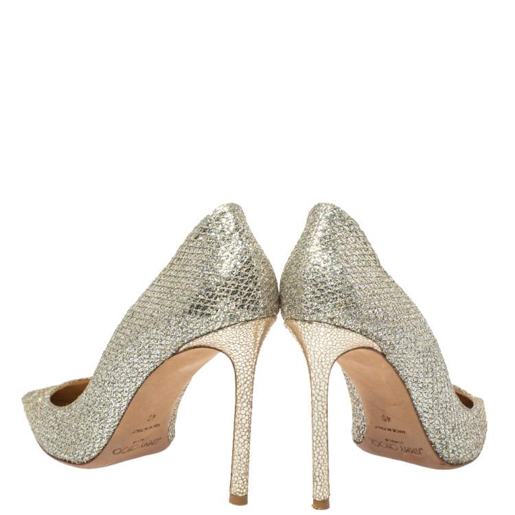 Pre Owned Jimmy Choo Metalic Silver Coarse Glitter Romy Pumps Size 40