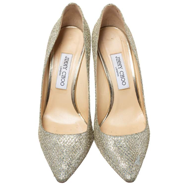 Pre Owned Jimmy Choo Metalic Silver Coarse Glitter Romy Pumps Size 40