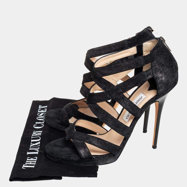 Pre Owned Jimmy Choo Black Suede Strappy Sandals Size 41
