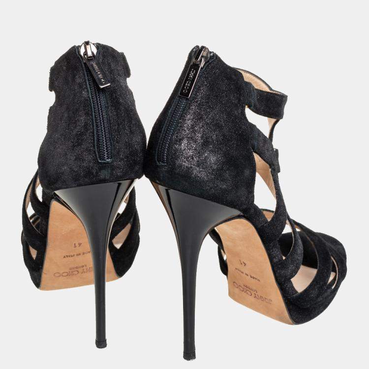 Pre Owned Jimmy Choo Black Suede Strappy Sandals Size 41
