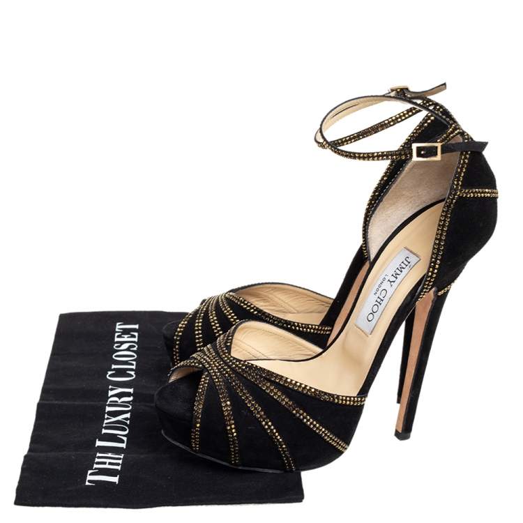 Pre Owned Jimmy Choo Black Suede Kalpa Ankle Strap Sandals Size 39