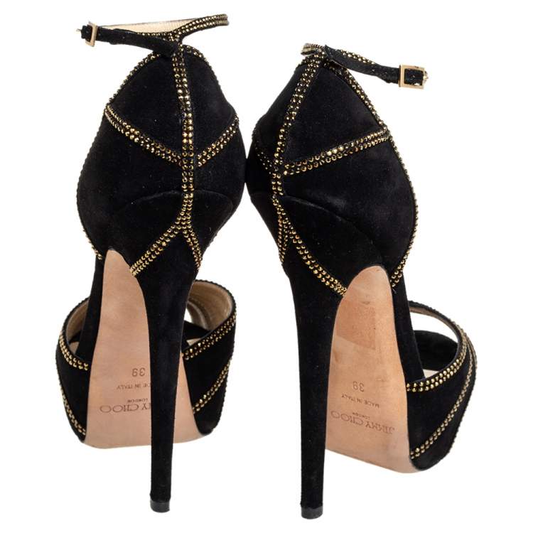 Pre Owned Jimmy Choo Black Suede Kalpa Ankle Strap Sandals Size 39