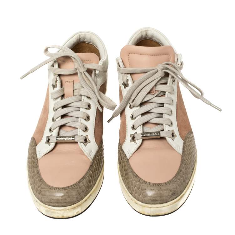 Pre Owned Jimmy Choo Multicolor Suede And Python Trim Miami Low Top Sneakers Size 37