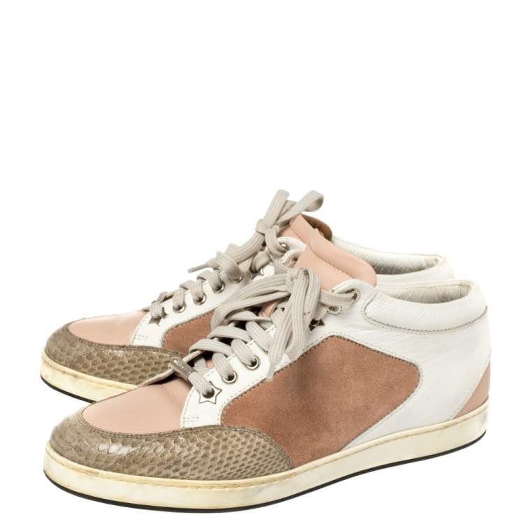 Pre Owned Jimmy Choo Multicolor Suede And Python Trim Miami Low Top Sneakers Size 37