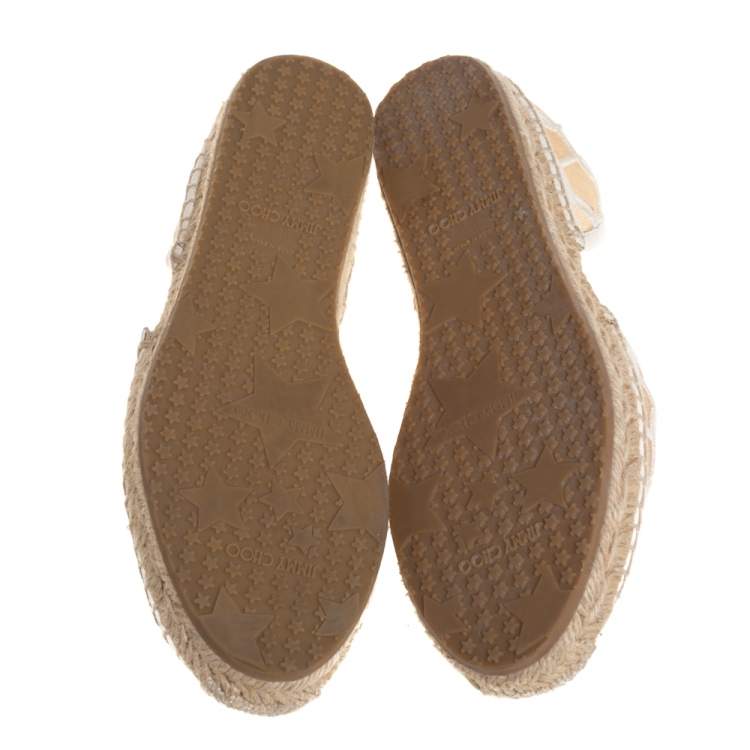 Pre Owned Jimmy Choo White  Embroidered Mesh Dreya D'orsay Flat Espadrilles Size Size 38.5