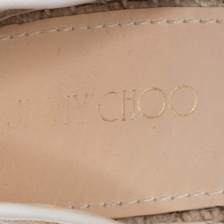 Pre Owned Jimmy Choo White  Embroidered Mesh Dreya D'orsay Flat Espadrilles Size Size 38.5