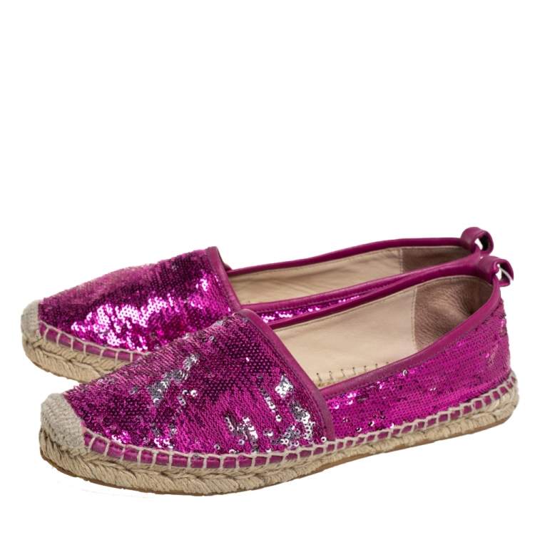 Pre Owned Jimmy Choo Pink Sequin Espadrille Flats Size 38.5