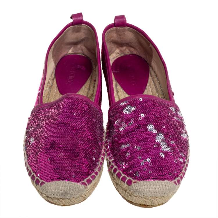 Pre Owned Jimmy Choo Pink Sequin Espadrille Flats Size 38.5