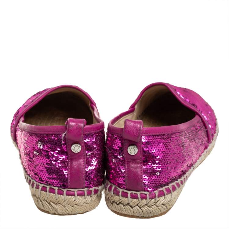 Pre Owned Jimmy Choo Pink Sequin Espadrille Flats Size 38.5