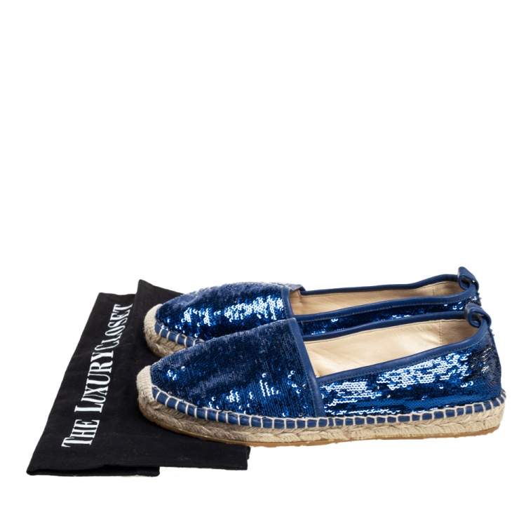 Pre Owned Jimmy Choo Blue Sequin Paksa Flat Espadrilles Size 38