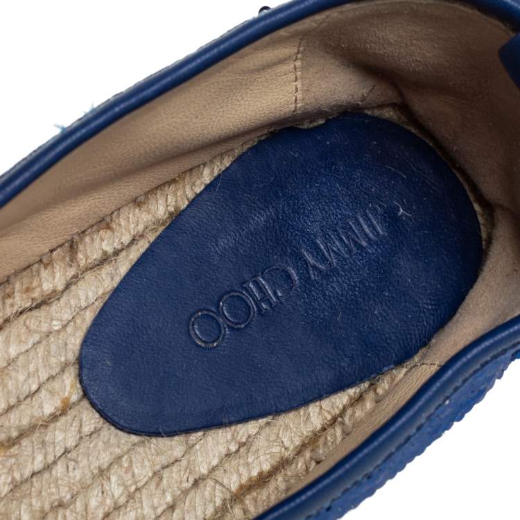 Pre Owned Jimmy Choo Blue Sequin Paksa Flat Espadrilles Size 38