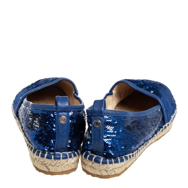 Pre Owned Jimmy Choo Blue Sequin Paksa Flat Espadrilles Size 38