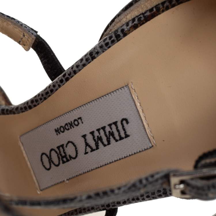 Pre Owned Jimmy Choo Grey Croc Embossed Leather Studded Strappy Sandals Size 36