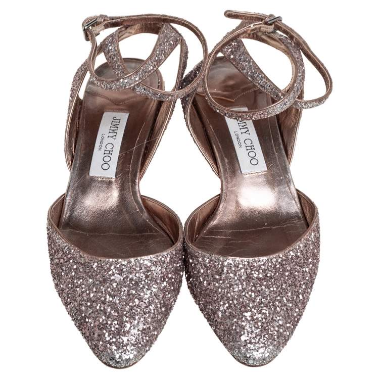 Pre Owned Jimmy Choo Glitter Micky Ankle Strap Sandals Size 39