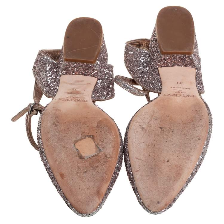 Pre Owned Jimmy Choo Glitter Micky Ankle Strap Sandals Size 39