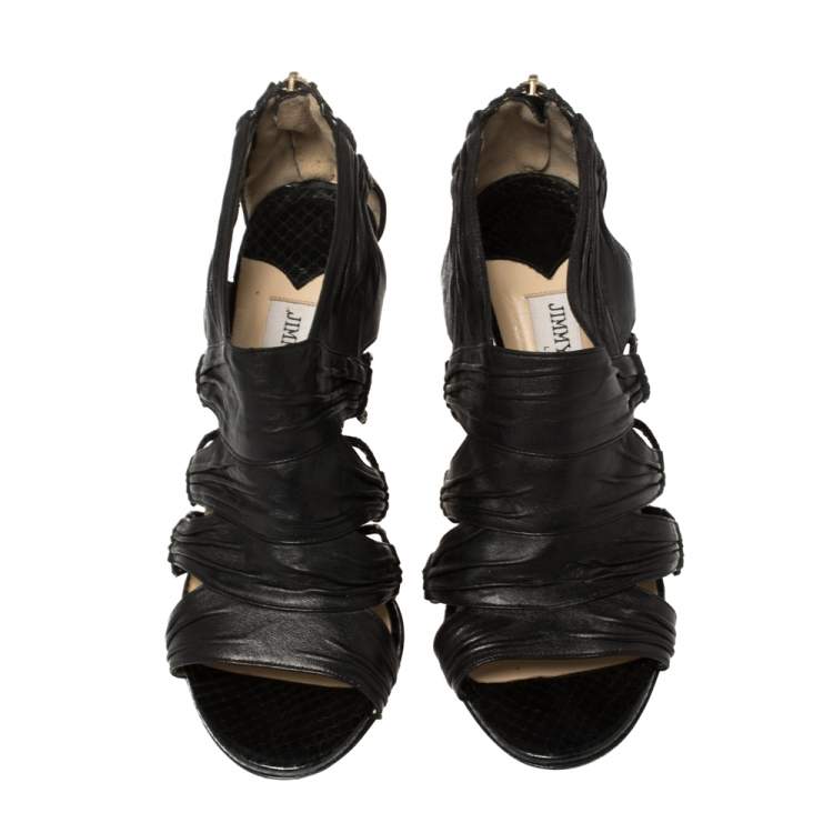 Pre Owned Jimmy Choo Black Leather Cutout Open Toe Booties Size 39.5 