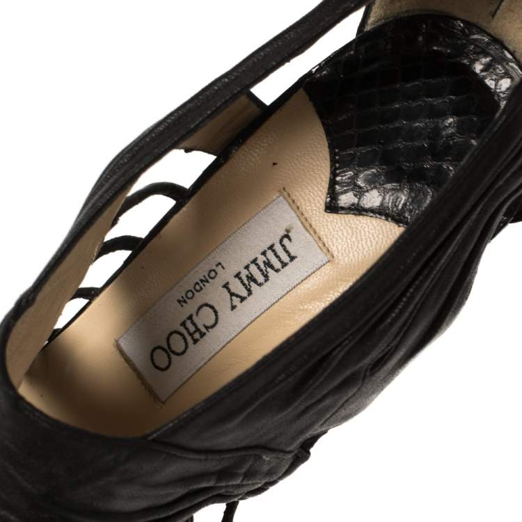 Pre Owned Jimmy Choo Black Leather Cutout Open Toe Booties Size 39.5 