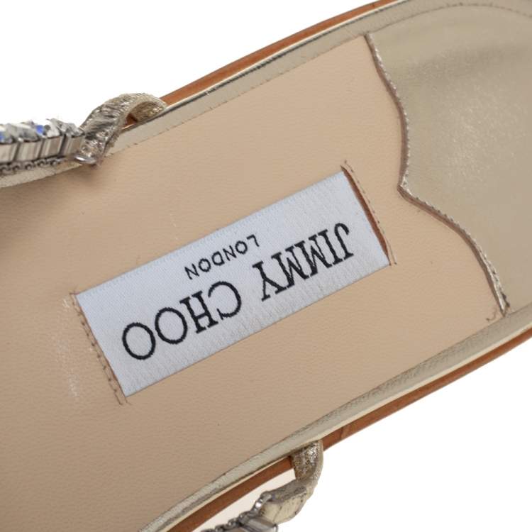 Pre Owned Jimmy Choo Metallic Gold Glitter Aadi Crystal Embellished Flats Size 41