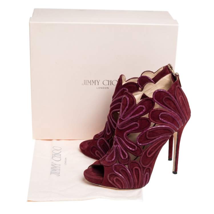 Pre Owned Jimmy Choo Burgundy Suede Cutout Kalipso Peep Toe Booties Size 40