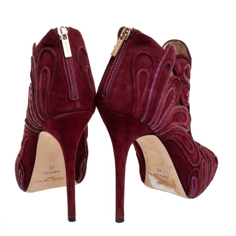 Pre Owned Jimmy Choo Burgundy Suede Cutout Kalipso Peep Toe Booties Size 40
