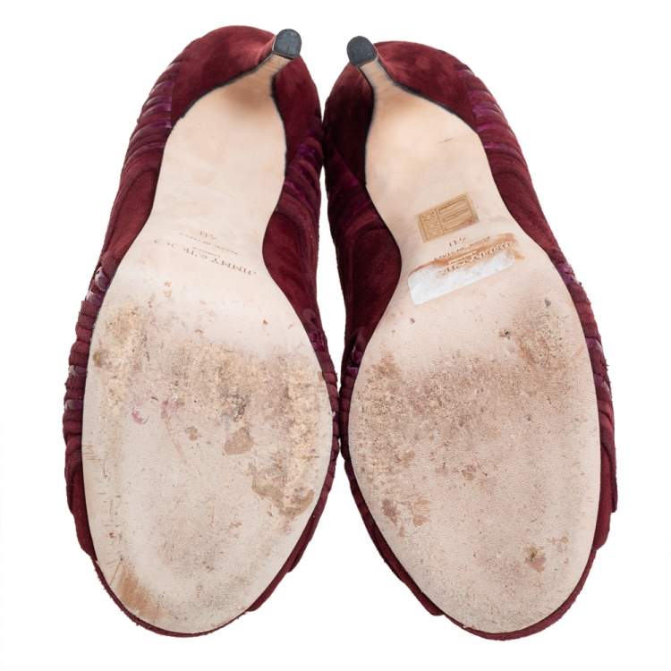 Pre Owned Jimmy Choo Burgundy Suede Cutout Kalipso Peep Toe Booties Size 40