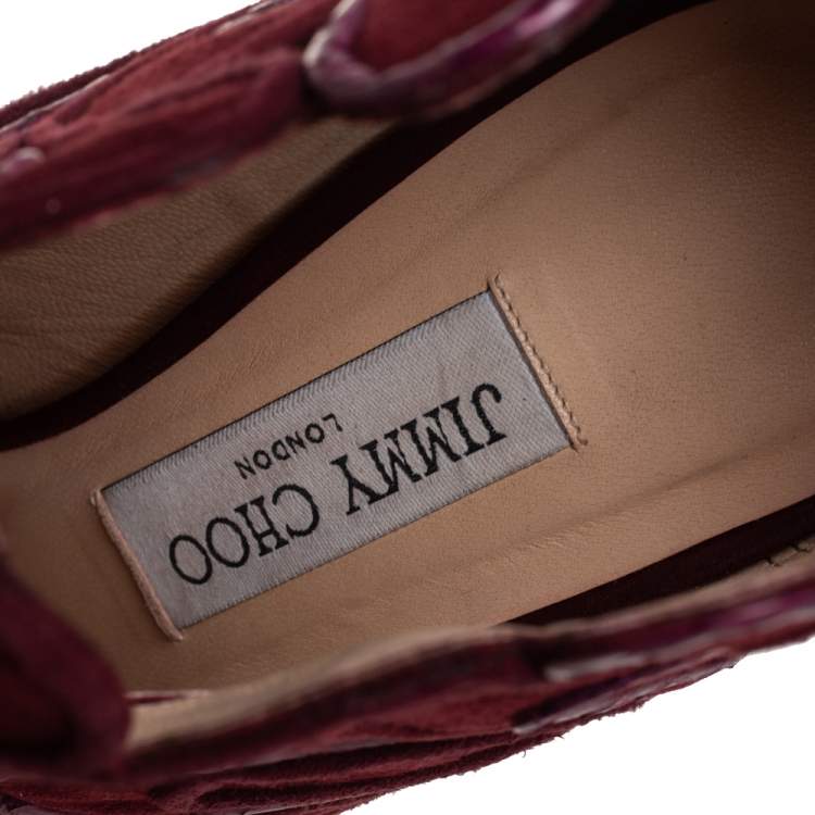 Pre Owned Jimmy Choo Burgundy Suede Cutout Kalipso Peep Toe Booties Size 40