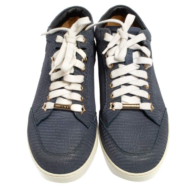 Pre Owned Jimmy Choo Blue Lizard Embossed Leather Miami Low Top Sneakers Size 37
