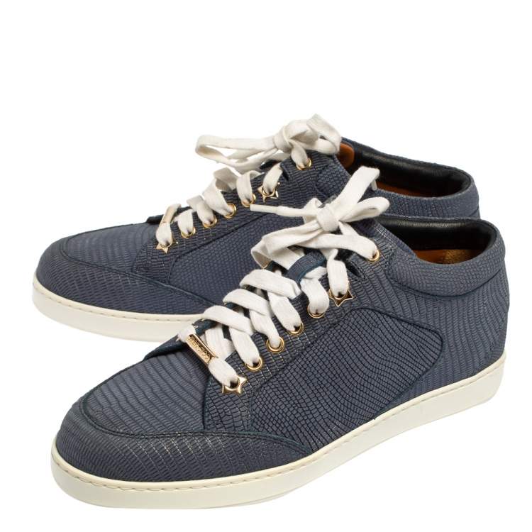 Pre Owned Jimmy Choo Blue Lizard Embossed Leather Miami Low Top Sneakers Size 37