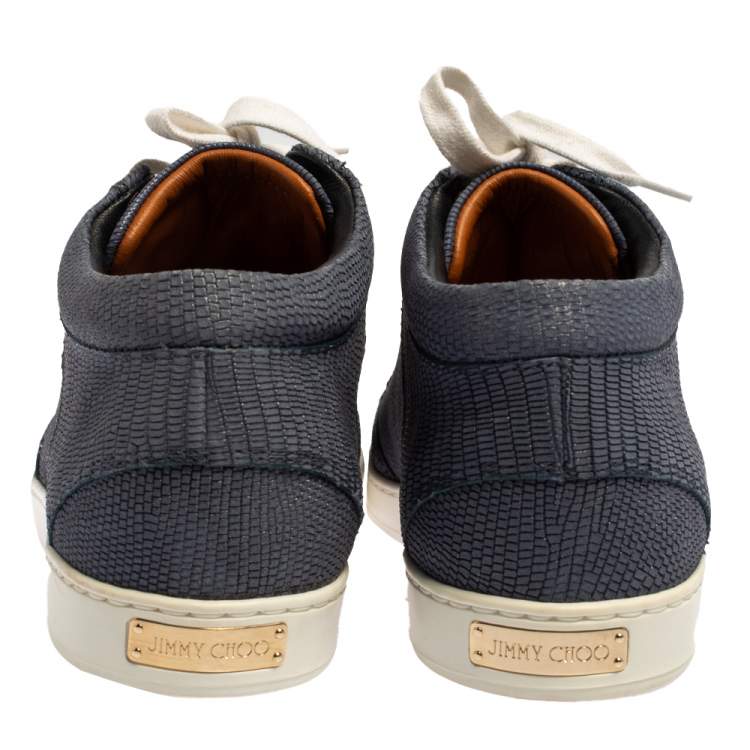 Pre Owned Jimmy Choo Blue Lizard Embossed Leather Miami Low Top Sneakers Size 37