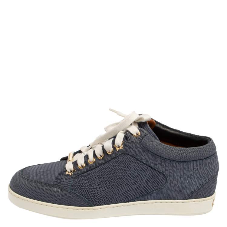 Pre Owned Jimmy Choo Blue Lizard Embossed Leather Miami Low Top Sneakers Size 37
