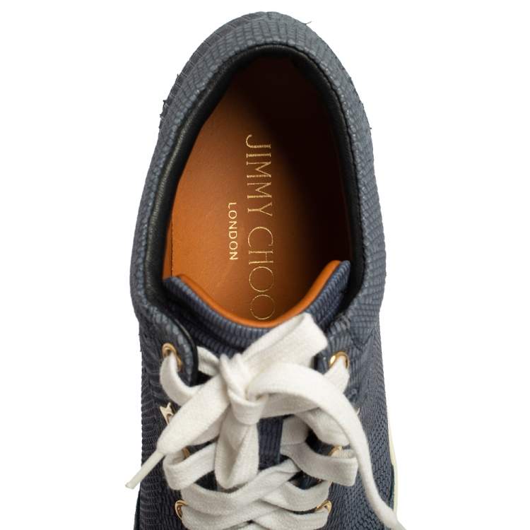 Pre Owned Jimmy Choo Blue Lizard Embossed Leather Miami Low Top Sneakers Size 37