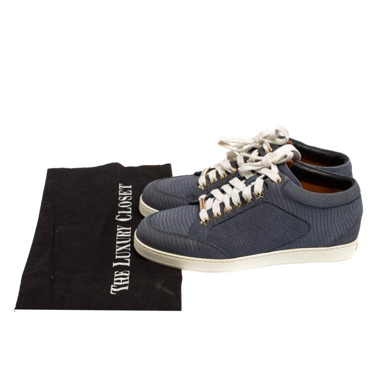Pre Owned Jimmy Choo Blue Lizard Embossed Leather Miami Low Top Sneakers Size 37