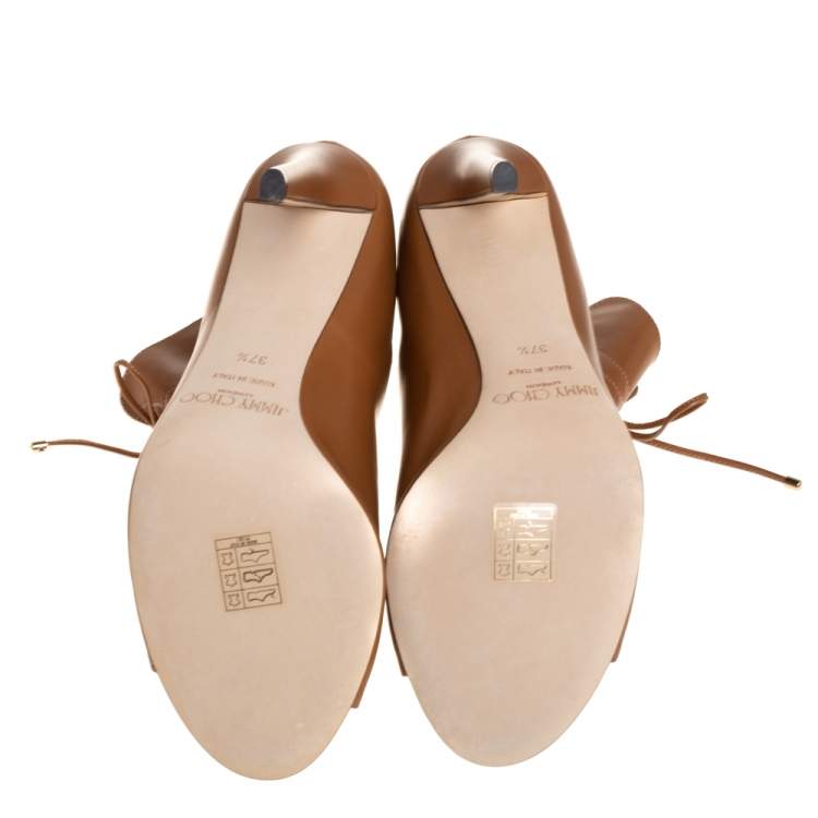 مملوكة مسبقًا Jimmy Choo Brown Leather Memphis Tie Up Ankle Booties Size 37.5