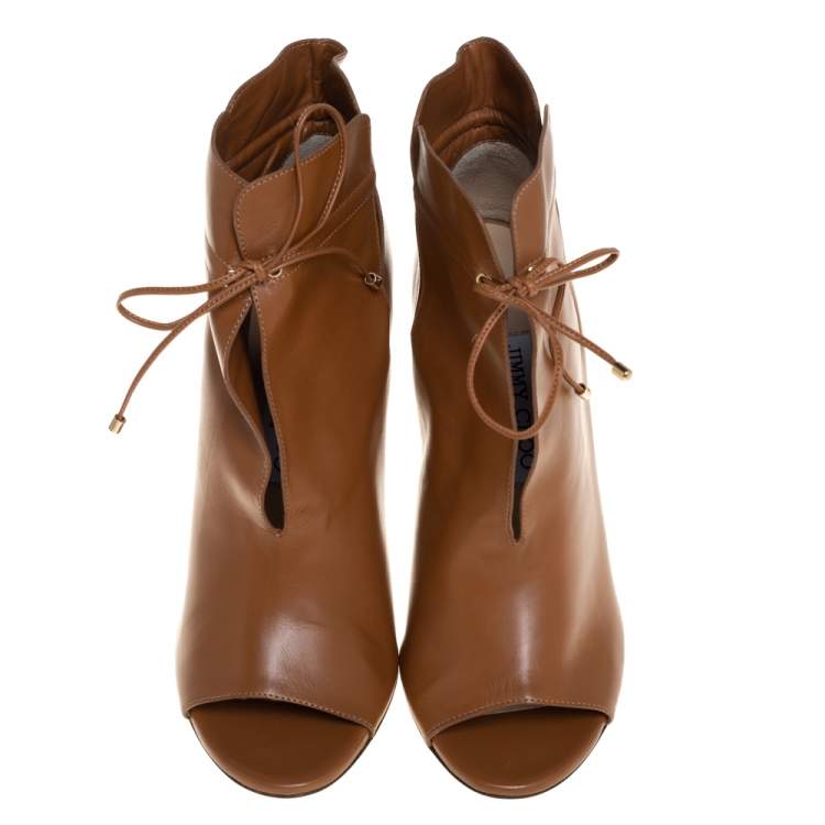 مملوكة مسبقًا Jimmy Choo Brown Leather Memphis Tie Up Ankle Booties Size 37.5
