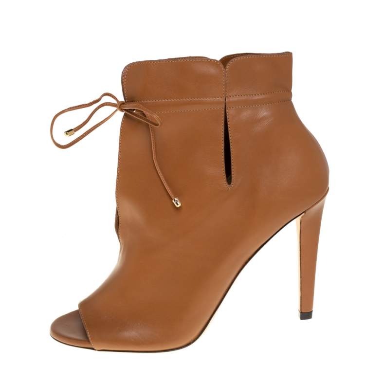 مملوكة مسبقًا Jimmy Choo Brown Leather Memphis Tie Up Ankle Booties Size 37.5