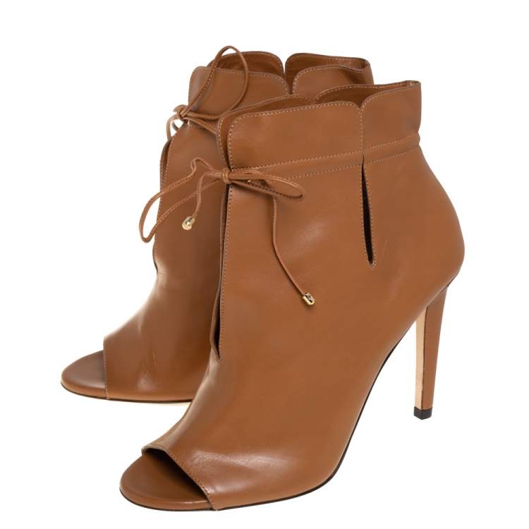 مملوكة مسبقًا Jimmy Choo Brown Leather Memphis Tie Up Ankle Booties Size 37.5