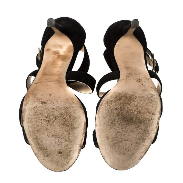 Pre Owned Jimmy Choo Black Suede Louise Crisscross Sandals Size 36