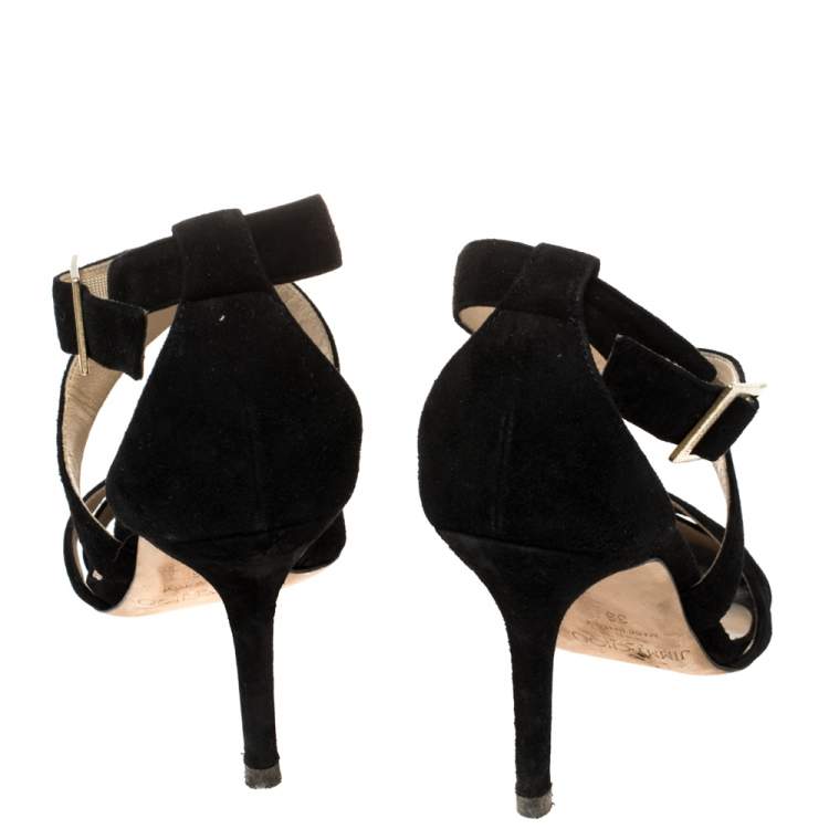 Pre Owned Jimmy Choo Black Suede Louise Crisscross Sandals Size 36