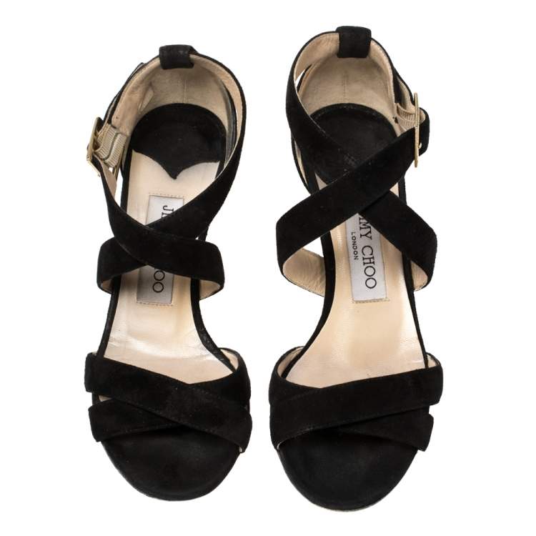 Pre Owned Jimmy Choo Black Suede Louise Crisscross Sandals Size 36