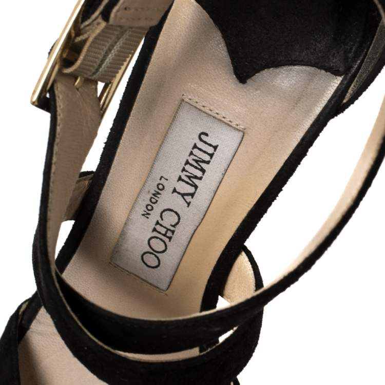 Pre Owned Jimmy Choo Black Suede Louise Crisscross Sandals Size 36